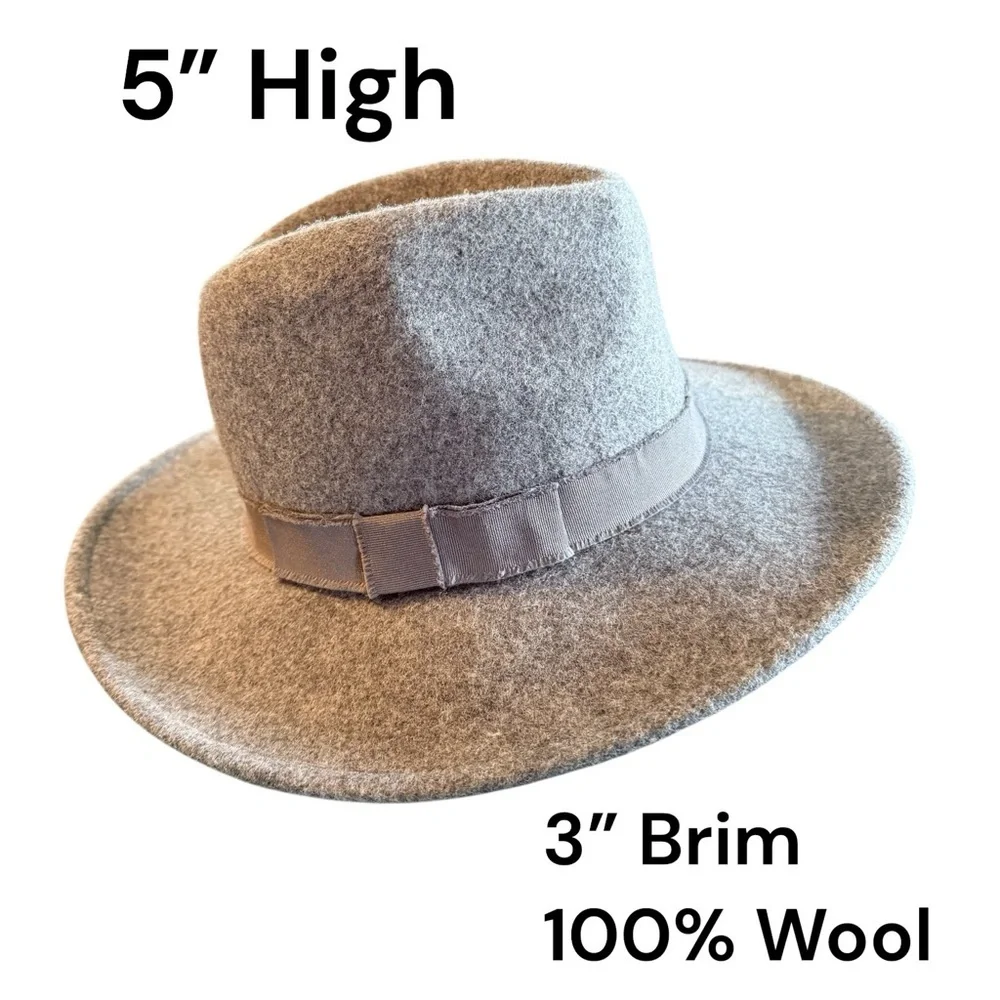 Bass 100% Wool Medium Gray Fedora Hat Wide Brim One Size Classic Unisex